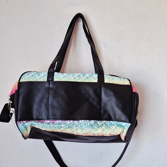 NWoT Luv Betsey Johnson Hearts Tie-Dye Graffiti Rainbow Weekender Duffel - Picture 3 of 16